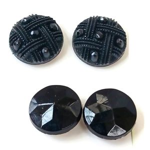 HANDMADE BY MARA Vintage Black Jet Button Stud Earrings